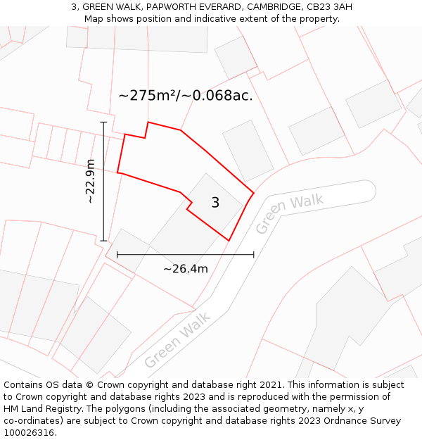 3, GREEN WALK, PAPWORTH EVERARD, CAMBRIDGE, CB23 3AH: Plot and title map