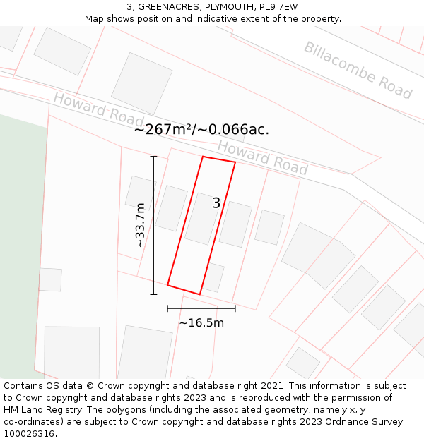 3, GREENACRES, PLYMOUTH, PL9 7EW: Plot and title map