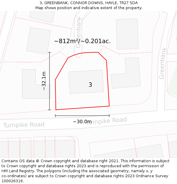 3, GREENBANK, CONNOR DOWNS, HAYLE, TR27 5DA: Plot and title map