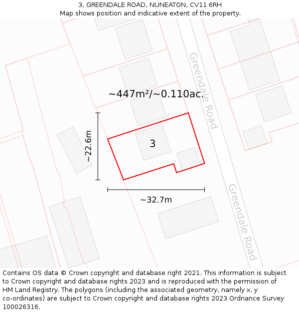 3, GREENDALE ROAD, NUNEATON, CV11 6RH: Plot and title map