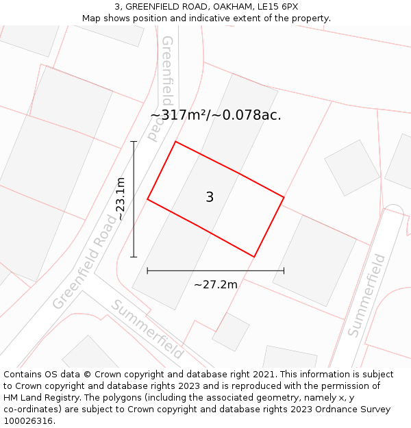 3, GREENFIELD ROAD, OAKHAM, LE15 6PX: Plot and title map