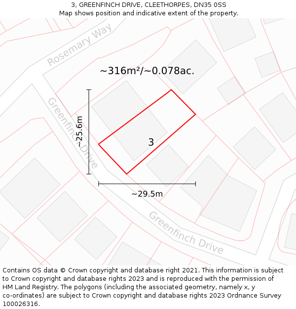 3, GREENFINCH DRIVE, CLEETHORPES, DN35 0SS: Plot and title map