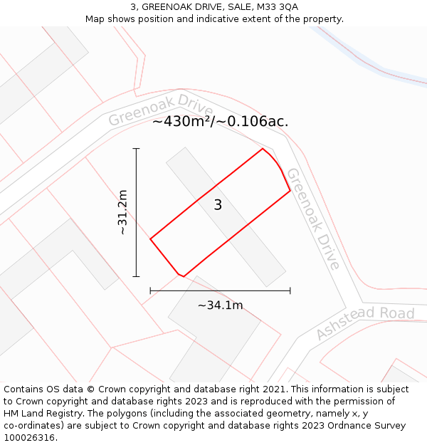 3, GREENOAK DRIVE, SALE, M33 3QA: Plot and title map