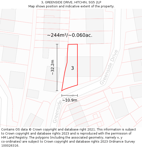 3, GREENSIDE DRIVE, HITCHIN, SG5 2LP: Plot and title map