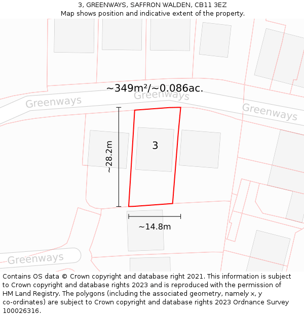 3, GREENWAYS, SAFFRON WALDEN, CB11 3EZ: Plot and title map