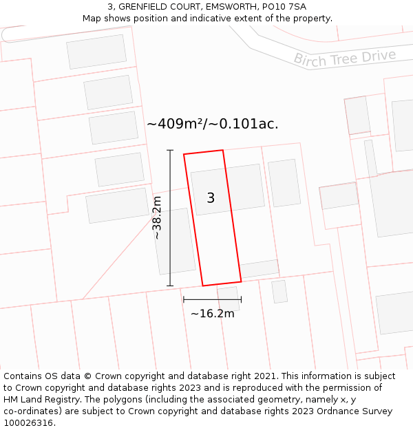 3, GRENFIELD COURT, EMSWORTH, PO10 7SA: Plot and title map