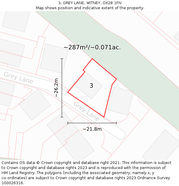 3, GREY LANE, WITNEY, OX28 1FN: Plot and title map