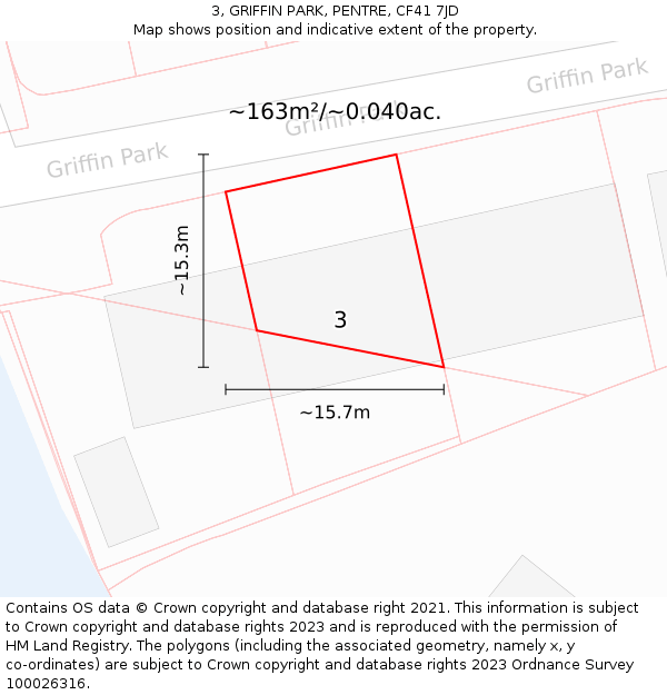 3, GRIFFIN PARK, PENTRE, CF41 7JD: Plot and title map