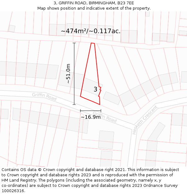 3, GRIFFIN ROAD, BIRMINGHAM, B23 7EE: Plot and title map