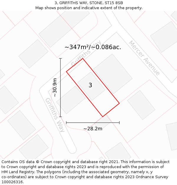 3, GRIFFITHS WAY, STONE, ST15 8SB: Plot and title map