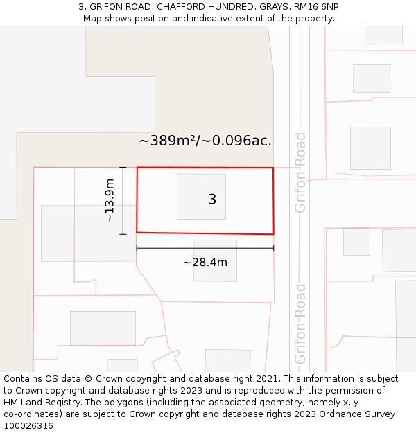 3, GRIFON ROAD, CHAFFORD HUNDRED, GRAYS, RM16 6NP: Plot and title map
