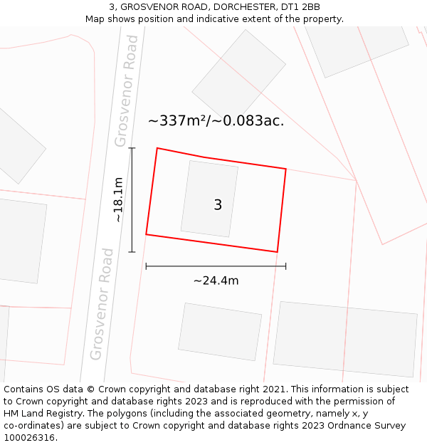 3, GROSVENOR ROAD, DORCHESTER, DT1 2BB: Plot and title map