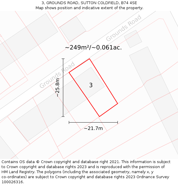 3, GROUNDS ROAD, SUTTON COLDFIELD, B74 4SE: Plot and title map