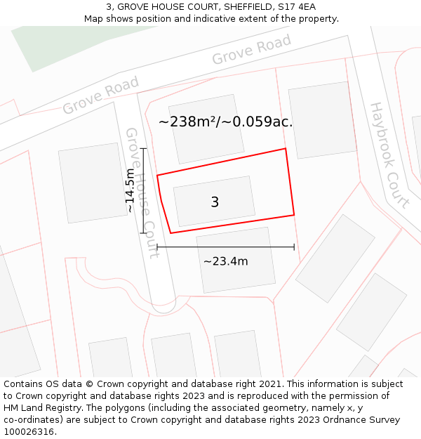 3, GROVE HOUSE COURT, SHEFFIELD, S17 4EA: Plot and title map