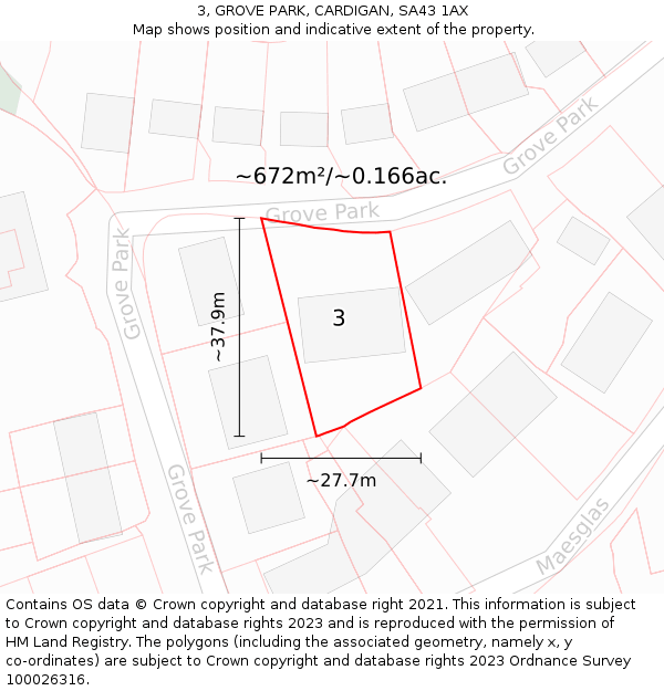3, GROVE PARK, CARDIGAN, SA43 1AX: Plot and title map