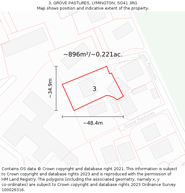 3, GROVE PASTURES, LYMINGTON, SO41 3RG: Plot and title map