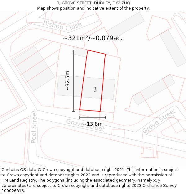3, GROVE STREET, DUDLEY, DY2 7HQ: Plot and title map