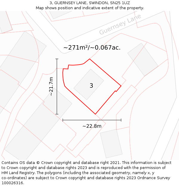 3, GUERNSEY LANE, SWINDON, SN25 1UZ: Plot and title map