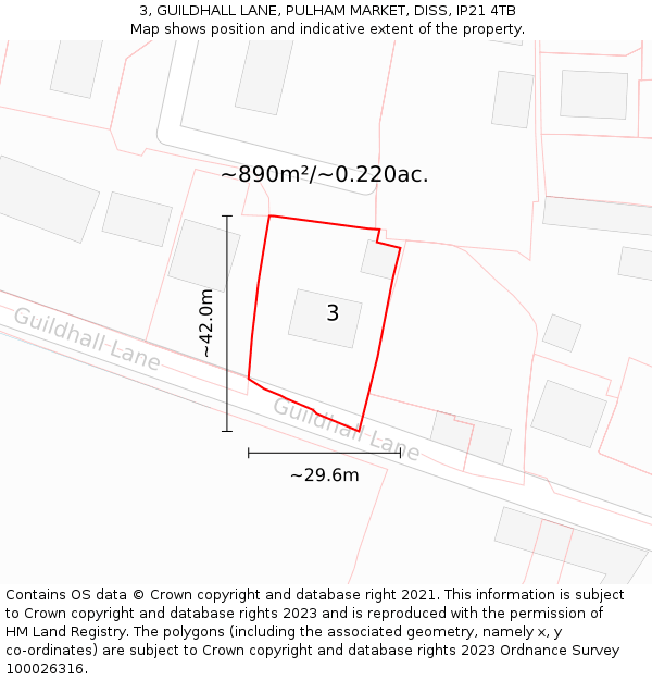 3, GUILDHALL LANE, PULHAM MARKET, DISS, IP21 4TB: Plot and title map