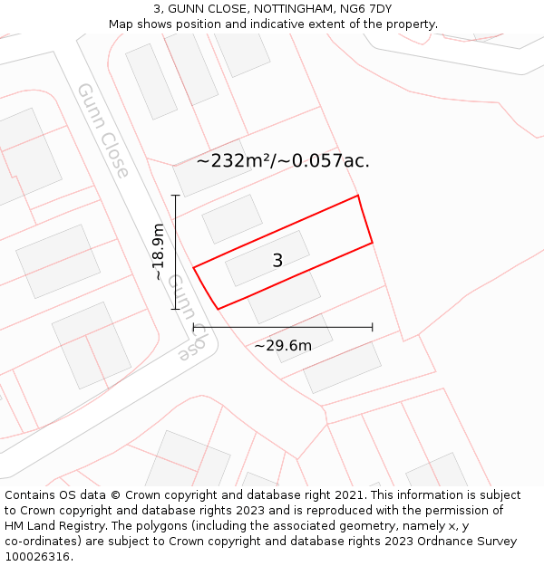 3, GUNN CLOSE, NOTTINGHAM, NG6 7DY: Plot and title map