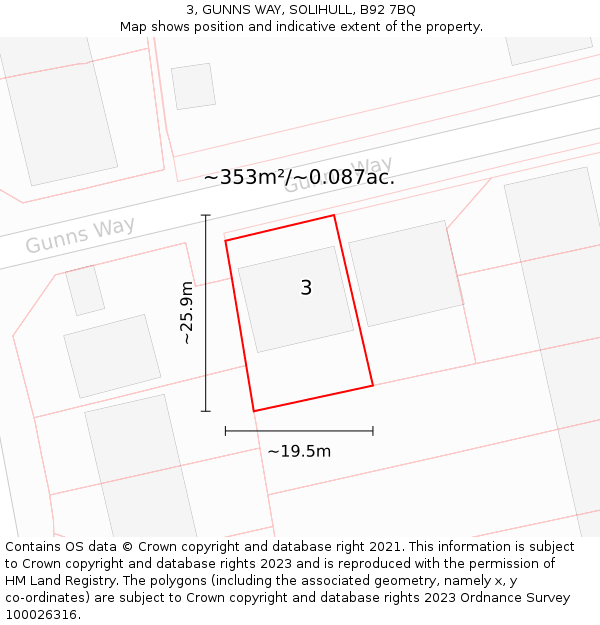 3, GUNNS WAY, SOLIHULL, B92 7BQ: Plot and title map