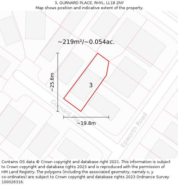 3, GURNARD PLACE, RHYL, LL18 2NY: Plot and title map
