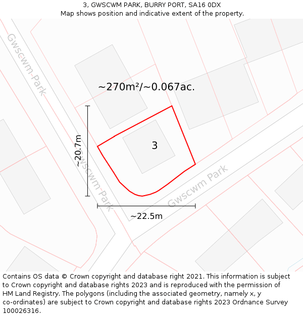 3, GWSCWM PARK, BURRY PORT, SA16 0DX: Plot and title map