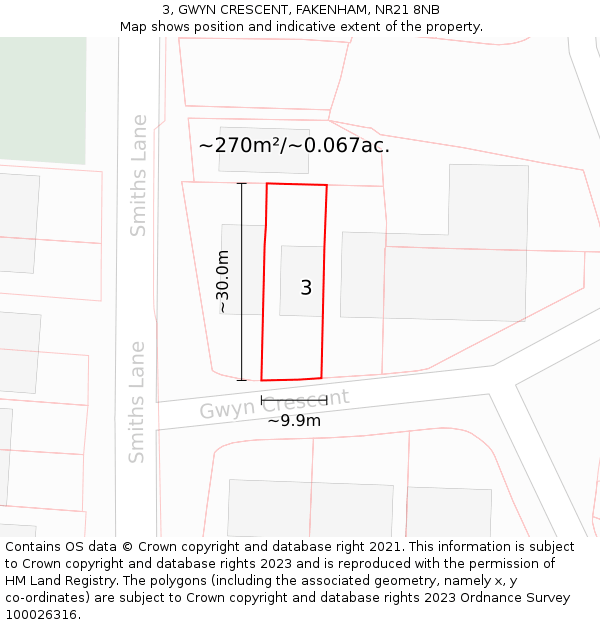 3, GWYN CRESCENT, FAKENHAM, NR21 8NB: Plot and title map