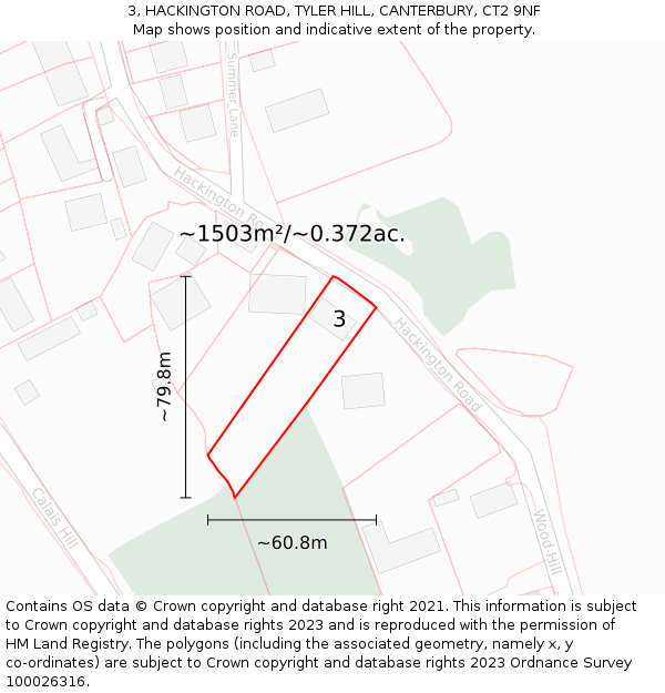 3, HACKINGTON ROAD, TYLER HILL, CANTERBURY, CT2 9NF: Plot and title map