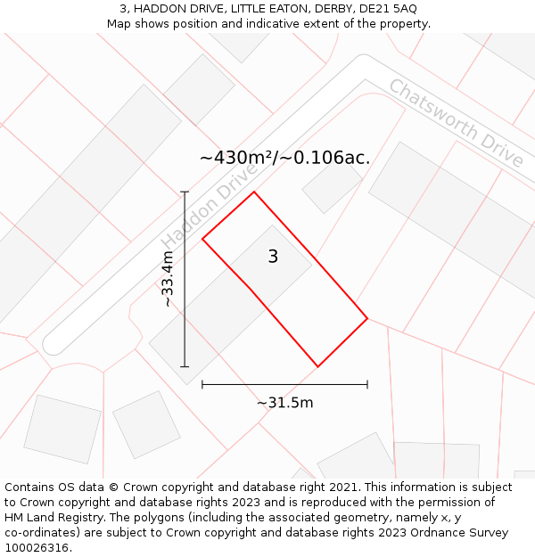 3, HADDON DRIVE, LITTLE EATON, DERBY, DE21 5AQ: Plot and title map