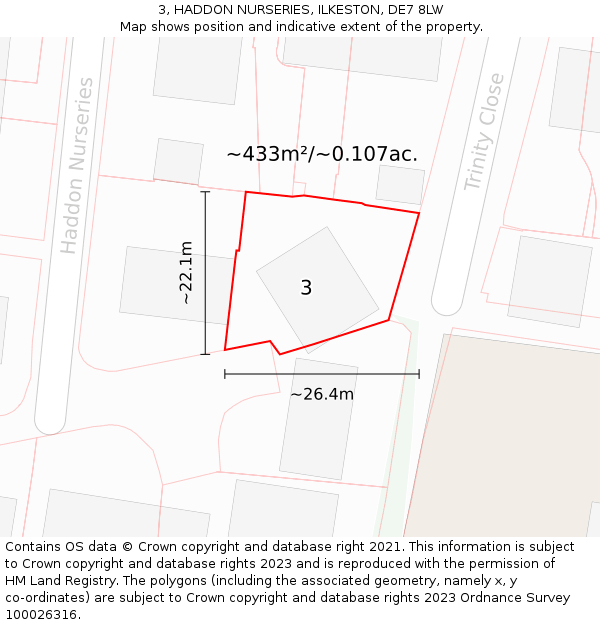 3, HADDON NURSERIES, ILKESTON, DE7 8LW: Plot and title map