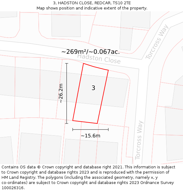 3, HADSTON CLOSE, REDCAR, TS10 2TE: Plot and title map