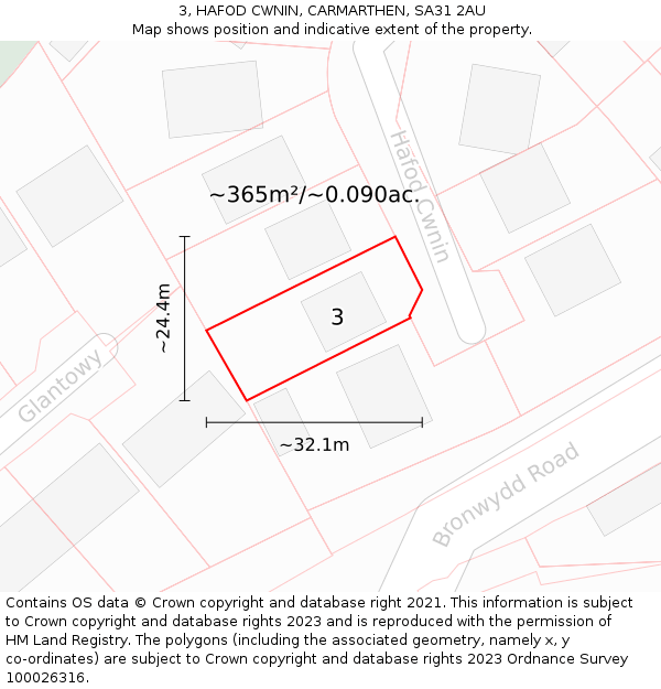 3, HAFOD CWNIN, CARMARTHEN, SA31 2AU: Plot and title map