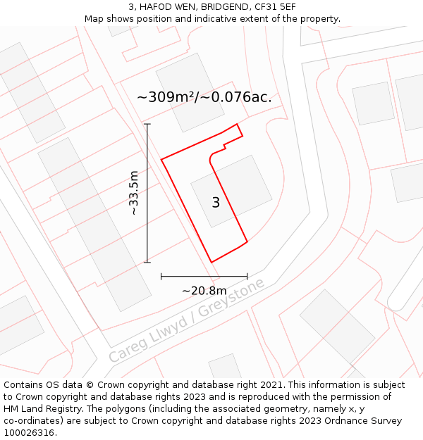 3, HAFOD WEN, BRIDGEND, CF31 5EF: Plot and title map