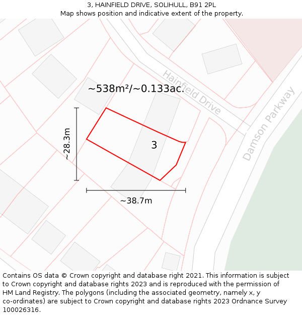 3, HAINFIELD DRIVE, SOLIHULL, B91 2PL: Plot and title map