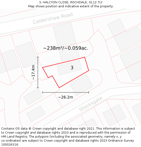 3, HALCYON CLOSE, ROCHDALE, OL12 7LY: Plot and title map