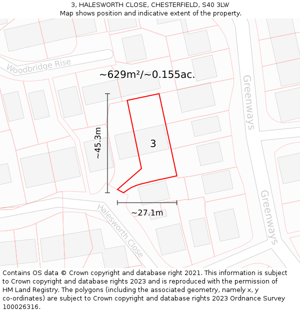 3, HALESWORTH CLOSE, CHESTERFIELD, S40 3LW: Plot and title map