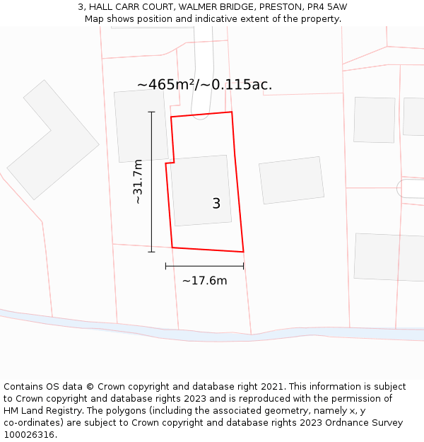 3, HALL CARR COURT, WALMER BRIDGE, PRESTON, PR4 5AW: Plot and title map