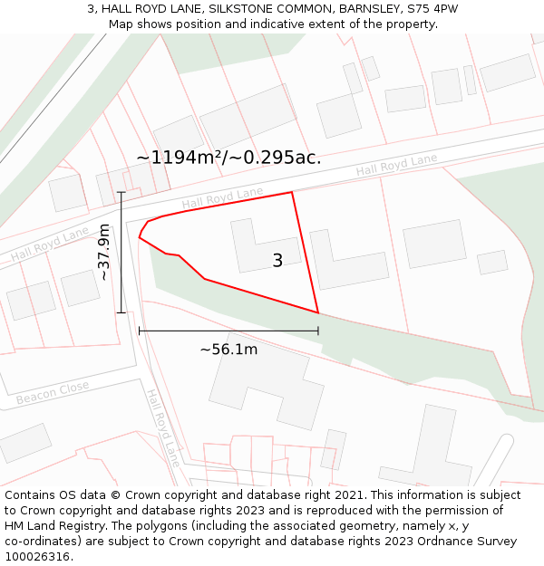 3, HALL ROYD LANE, SILKSTONE COMMON, BARNSLEY, S75 4PW: Plot and title map