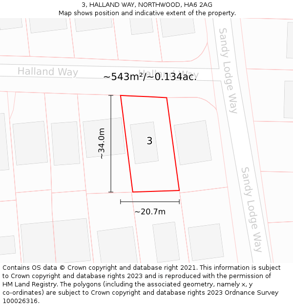 3, HALLAND WAY, NORTHWOOD, HA6 2AG: Plot and title map
