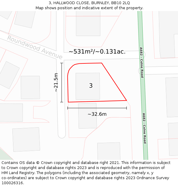 3, HALLWOOD CLOSE, BURNLEY, BB10 2LQ: Plot and title map