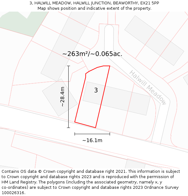 3, HALWILL MEADOW, HALWILL JUNCTION, BEAWORTHY, EX21 5PP: Plot and title map