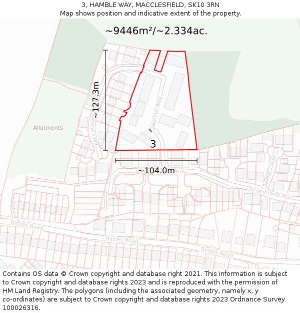 3, HAMBLE WAY, MACCLESFIELD, SK10 3RN: Plot and title map