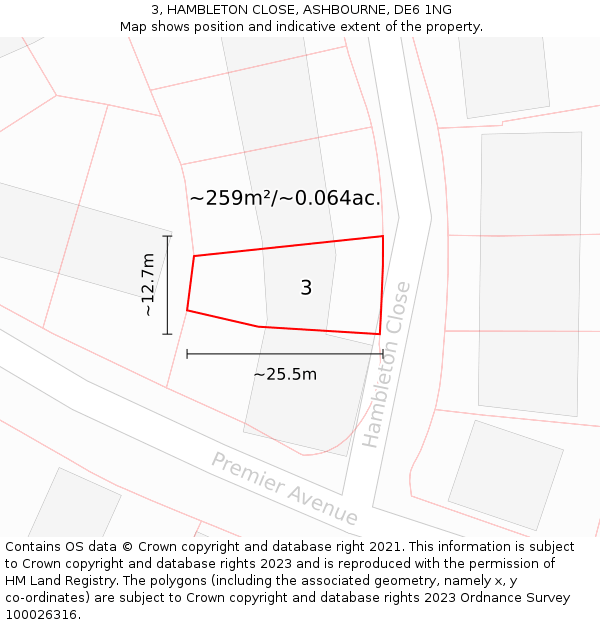 3, HAMBLETON CLOSE, ASHBOURNE, DE6 1NG: Plot and title map