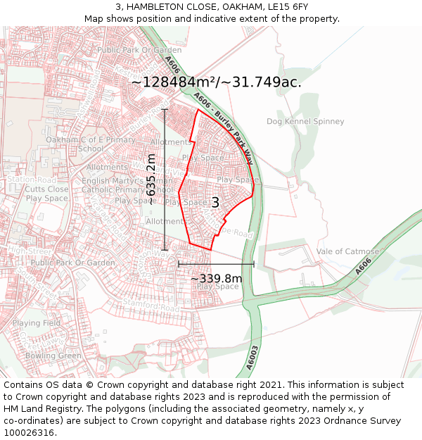 3, HAMBLETON CLOSE, OAKHAM, LE15 6FY: Plot and title map