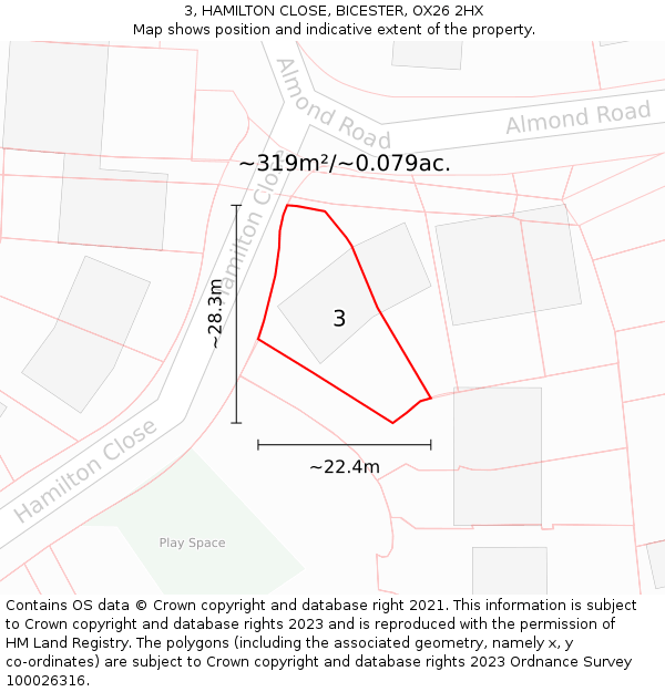 3, HAMILTON CLOSE, BICESTER, OX26 2HX: Plot and title map