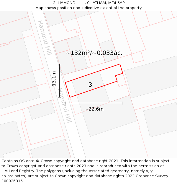 3, HAMOND HILL, CHATHAM, ME4 6AP: Plot and title map