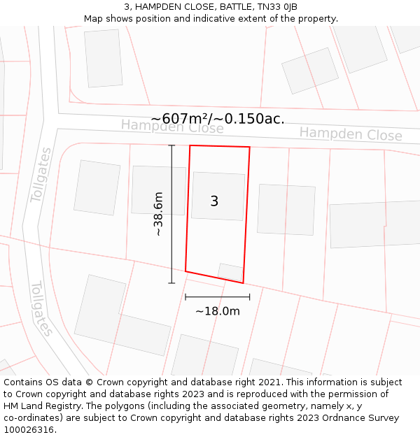 3, HAMPDEN CLOSE, BATTLE, TN33 0JB: Plot and title map