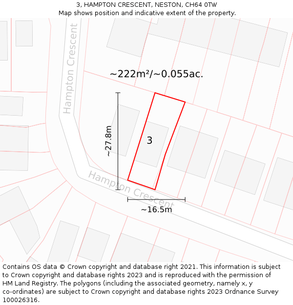 3, HAMPTON CRESCENT, NESTON, CH64 0TW: Plot and title map