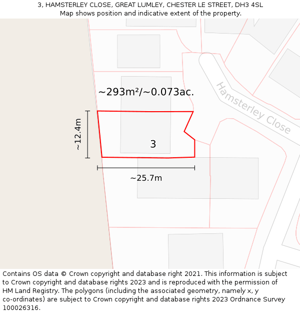 3, HAMSTERLEY CLOSE, GREAT LUMLEY, CHESTER LE STREET, DH3 4SL: Plot and title map